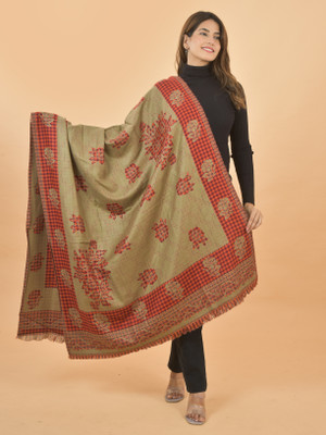 BAISA Polyester Wool Blend Floral Print Women Shawl(Brown)