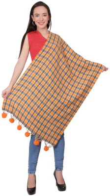 Life and style Wool Checkered, Woven Women Shawl(Orange)