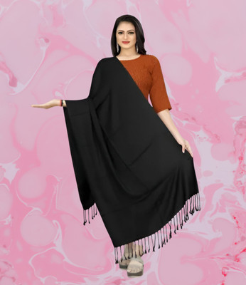 Collective Stitch Cotton Solid Women Shawl(Black)
