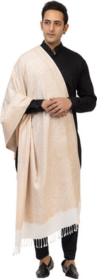 Pashgiri Wool Embroidered Men Shawl(White, Beige)