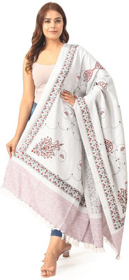Life and style Wool Printed Women Shawl(White)