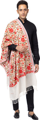 Pashgiri Wool Floral Print Men Shawl(White)