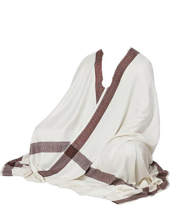 KASHMIR HANDLOOM Poly Wool Self Design Men Shawl(White)