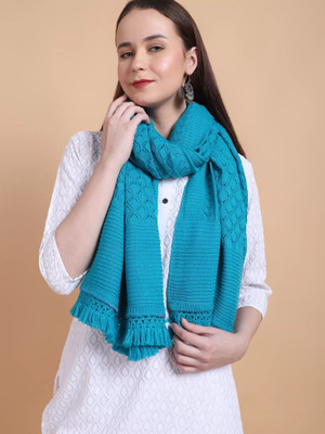 MHAX Wool Self Design Women Shawl(Green)