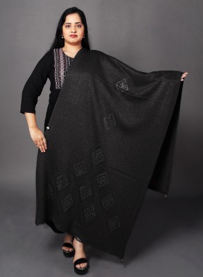 La Velora Polyester Wool Blend Embellished Women Shawl(Black)