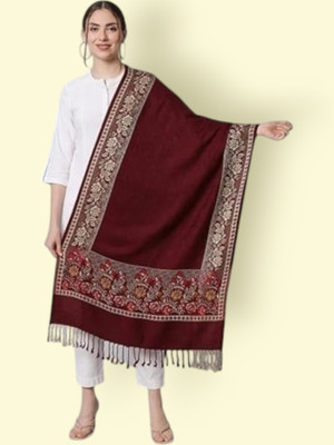 Trandone Wool Embroidered Women Shawl(Maroon)