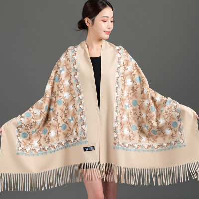 JT Wool Embroidered Women Shawl(Beige)
