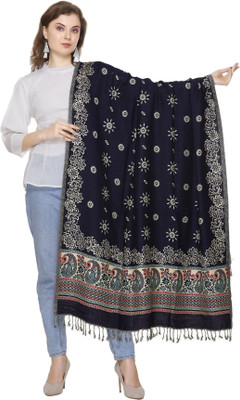 Kti Viscose, Acrylic Floral Print Women Shawl(Blue, Multicolor)