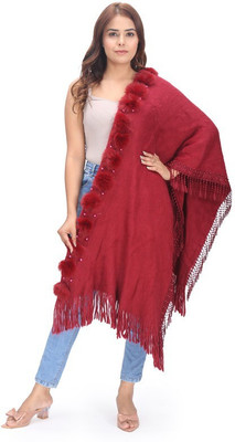 manra Wool Self Design Women Shawl(Maroon)