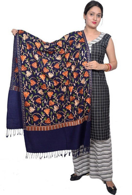 CHOUDHARYRETAILS Wool Embroidered Women Shawl(Blue)