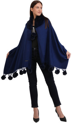 manra Wool Solid Women Shawl(Blue)