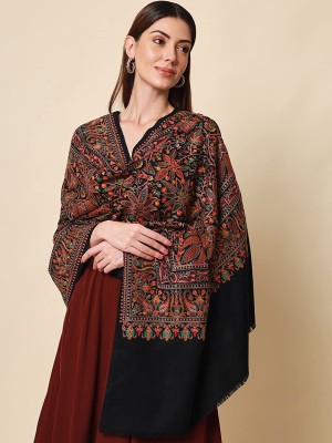 Pashmoda Wool Embroidered Women Shawl(Black)