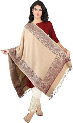 Kashmiri Thead Wool Embroidered Women Shawl(Beige)