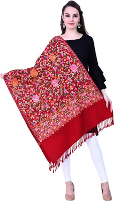CHOUDHARYRETAILS Wool Embroidered Women Shawl(Red)