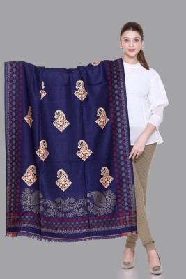 Tones-N-Shades Wool Embroidered Women Shawl(Blue)