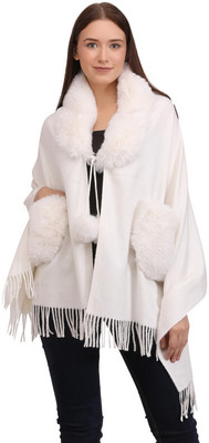 Life and style Wool Solid Women Shawl(White)