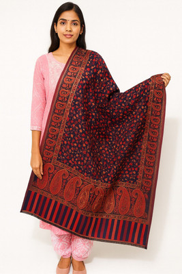 CHOUDHARYRETAILS Wool Printed Women Shawl(Dark Blue)