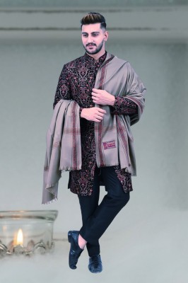 Pink World Wool Solid Men Shawl(Grey)