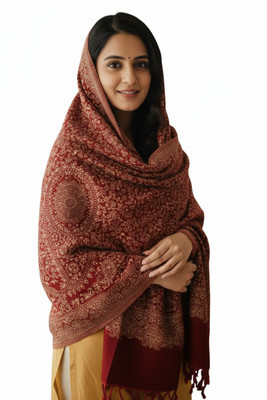 AAYAT FASHION ZONE Wool Self Design Women Shawl(Red)