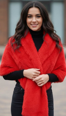 DORMIR Fur Self Design Women Shawl(Red)