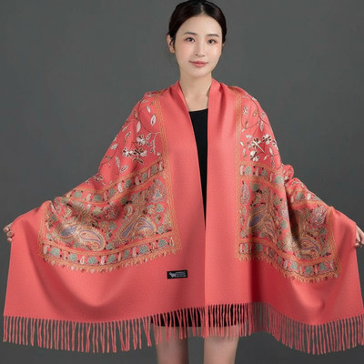 JT Wool Embroidered Women Shawl(Red)