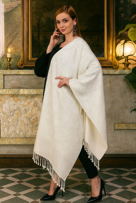 vesture Wool Embroidered Women Shawl(White)