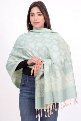 Kti Poly Wool Floral Print Women Shawl(Light Green)