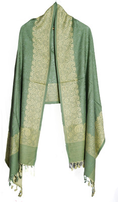 TUD Wool Self Design Women Shawl(Light Green)