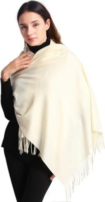 AlexVyan Acrylic, Wool Woven Women Shawl(White)