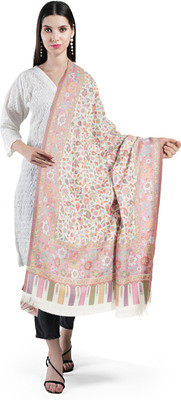 Life and style Wool Floral Print Women Shawl(White)