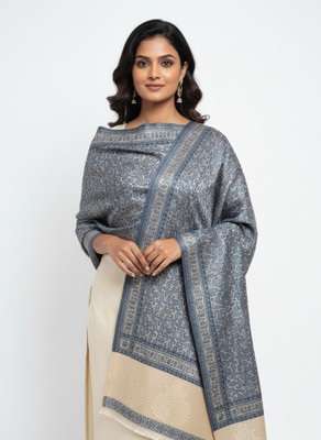 Kti Poly Wool Floral Print Women Shawl(Grey)