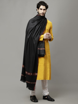 WEAVERS VILLA Poly Wool Printed Men Shawl(Black)