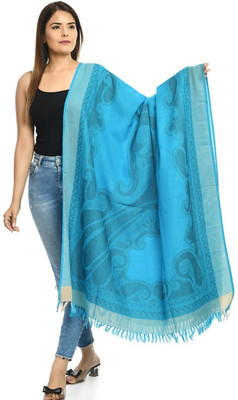 manra Wool Printed Women Shawl(Blue)