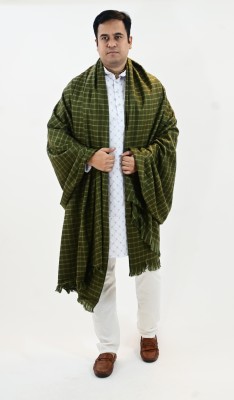 Vrinde Wool Checkered Men Shawl(Green)