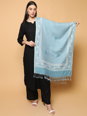 SCHp Wool Floral Print Women Shawl(Blue)