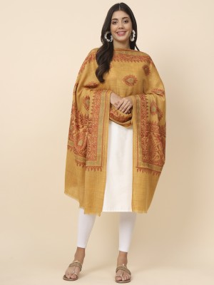 Pashmoda Wool Embroidered Women Shawl(Yellow)