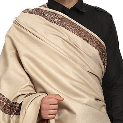 KASHMIR HANDLOOM Wool Self Design Men Shawl(Beige)