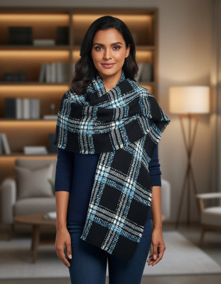 Shaiven Polyester Wool Blend Woven Women Shawl(Black)