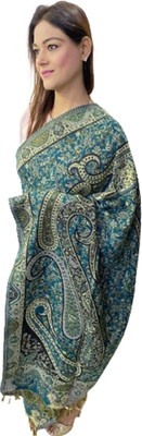 manra Wool Self Design Women Shawl(Green)