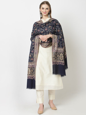 WEAVERS VILLA Polyester Wool Blend Solid Women Shawl(Blue)