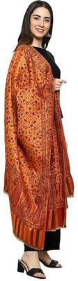 CHOUDHARYRETAILS Polyester Wool Blend Floral Print Women Shawl(Orange, Red)