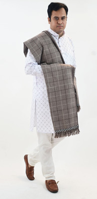 Vrinde Wool Checkered Men Shawl(Grey)