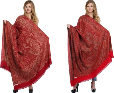 Kashmiri queen Pashmina Embroidered Women Shawl(Red, Maroon)