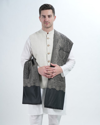 Life and style Wool Printed Men Shawl(Black)