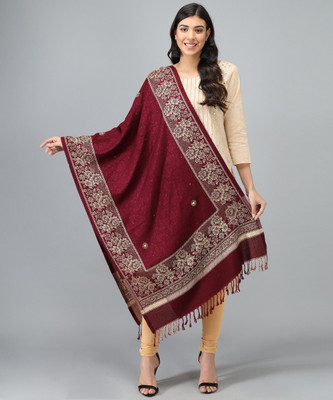 HOC Wool Floral Print Women Shawl(Maroon)