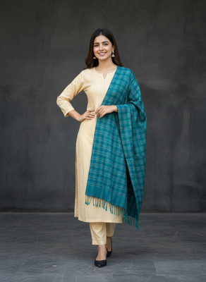 Sudako Acrylic Checkered Women Shawl(Dark Blue)