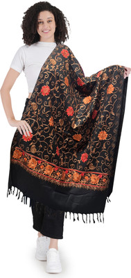 manra Wool Embroidered Women Shawl(Black)