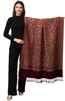 manjari Poly Wool Floral Print Women Shawl(Maroon)