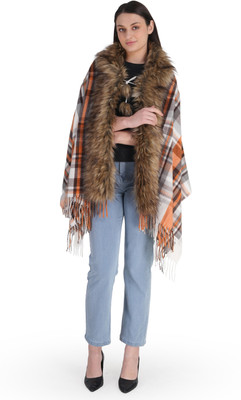 manra Wool Checkered Women Shawl(Multicolor)