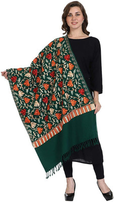CHOUDHARYRETAILS Polyester Wool Blend Embroidered Women Shawl(Dark Green)